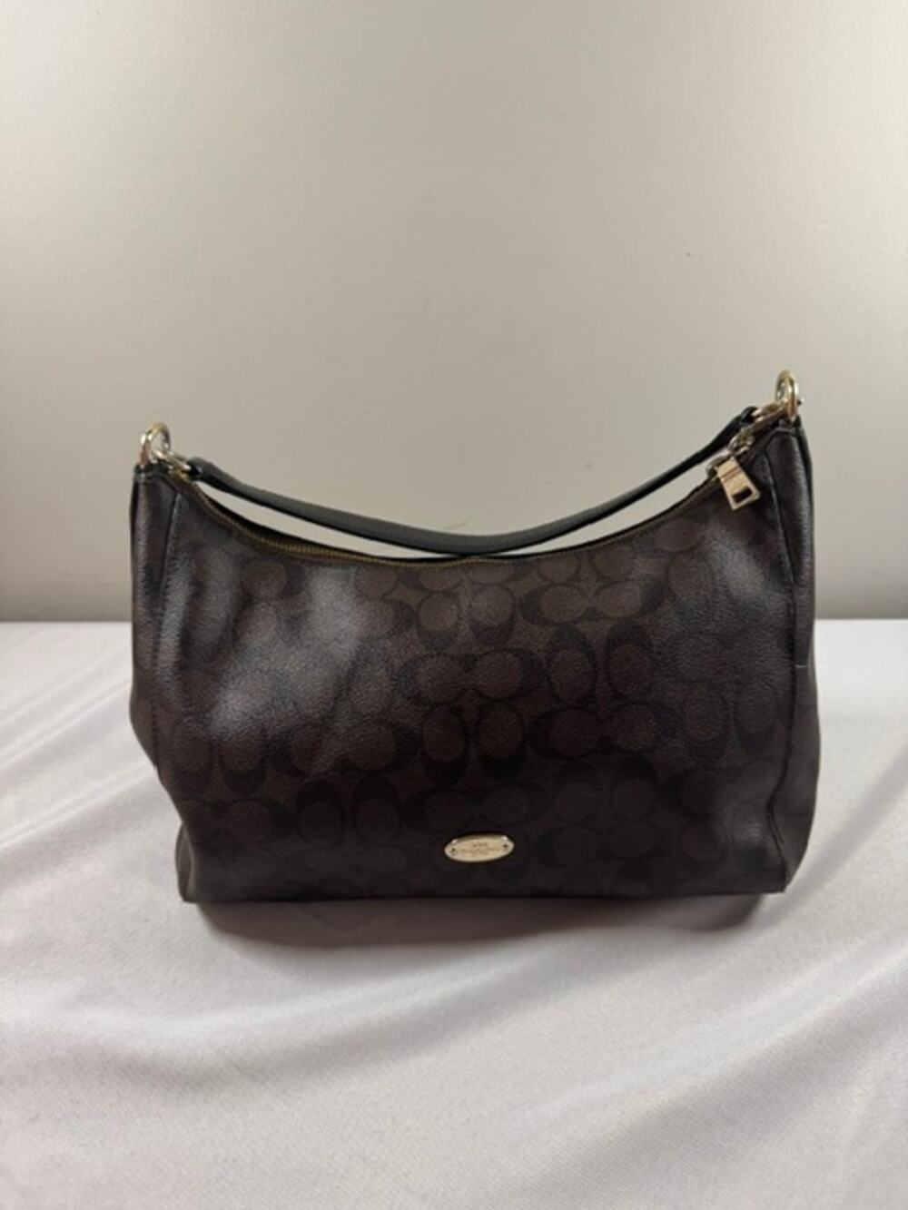 Coach Celeste F34899 Signature Hobo Shoulder Bag Brown Black Gold